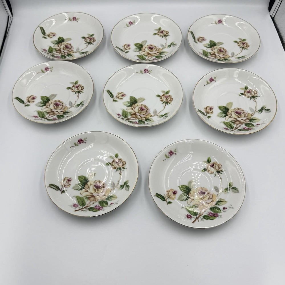 Lynmore Golden Rose Fine China Cup Saucer Set Of 8